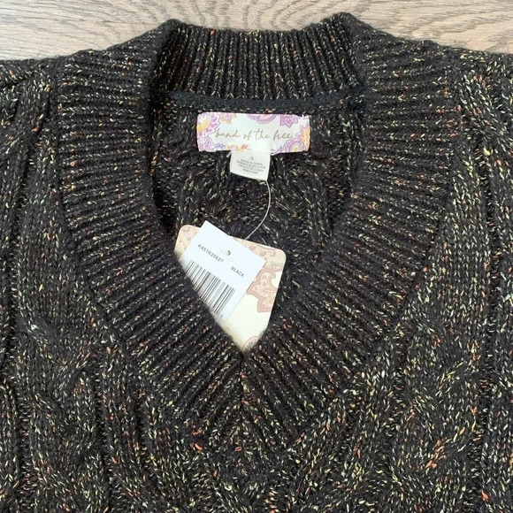 Band of The Free Lurex Oversized V-neck Cable Knit Sweater Size XS - Black - NWT - Picture 7 of 8